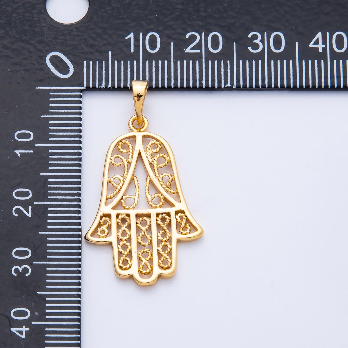 18K Gold Filled 29mm Filigree Hamsa Hand Religious Pendant Healing Energy Unique Pendant DIY Jewelry making Supply necklace | Charms-00258