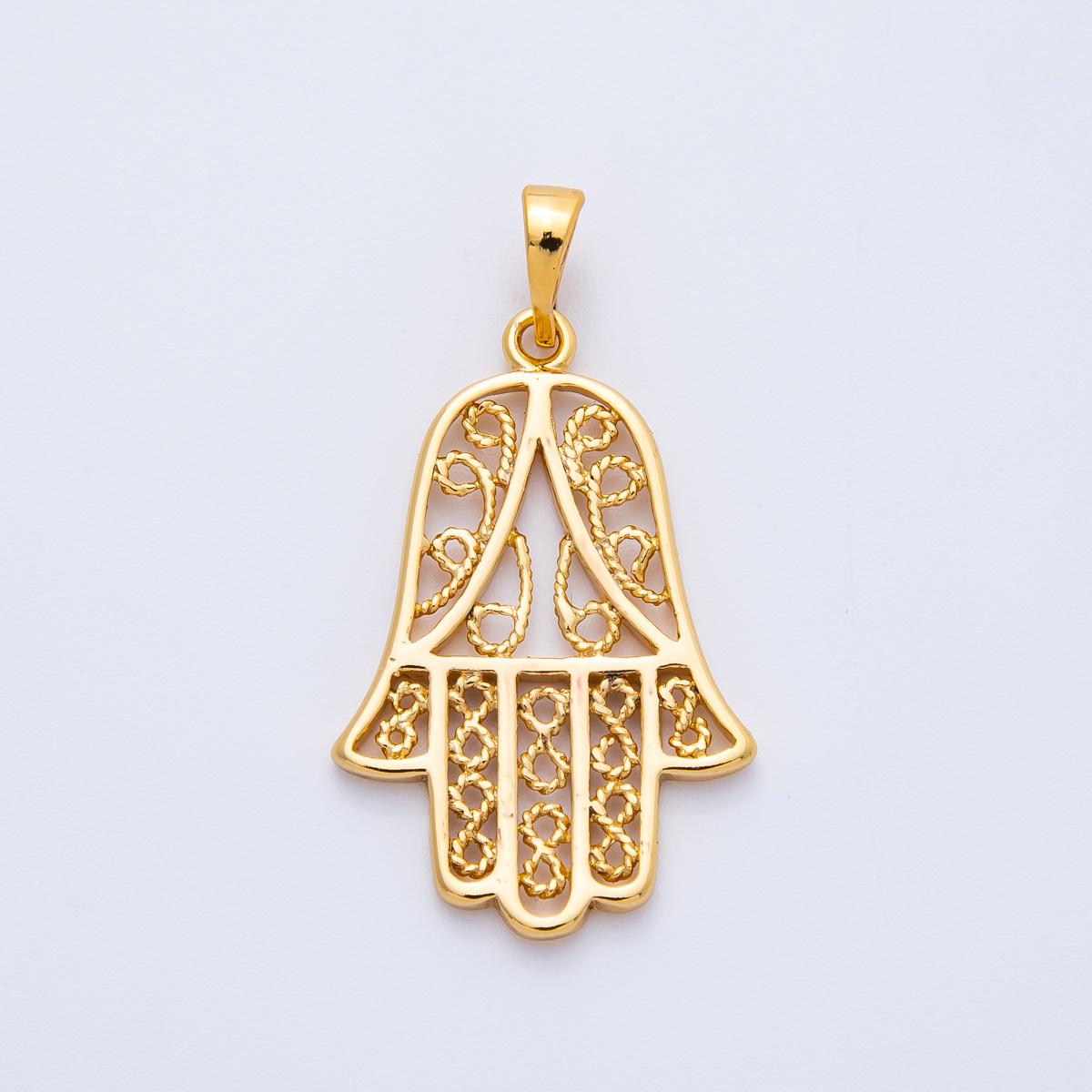 18K Gold Filled 29mm Filigree Hamsa Hand Religious Pendant Healing Energy Unique Pendant DIY Jewelry making Supply necklace | Charms-00258