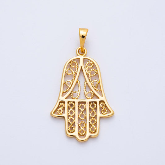 18K Gold Filled 29mm Filigree Hamsa Hand Religious Pendant Healing Energy Unique Pendant DIY Jewelry making Supply necklace | Charms-00258