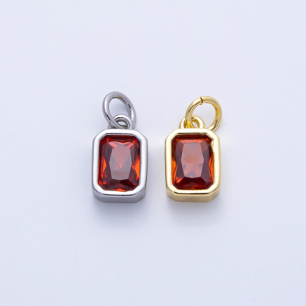 Emerald Cut Garnet Charm with Red Cubic Zirconia pendant dainty baguette jewelry for necklace earring bracelet diy supply | CHARMS-00261