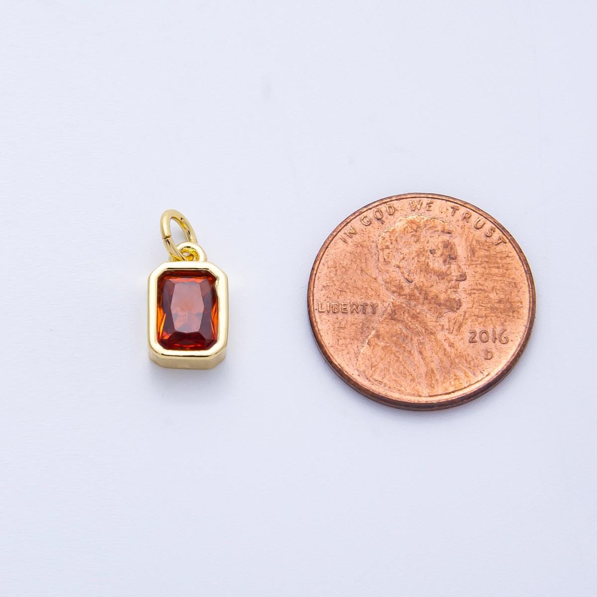 Emerald Cut Garnet Charm with Red Cubic Zirconia pendant dainty baguette jewelry for necklace earring bracelet diy supply | CHARMS-00261