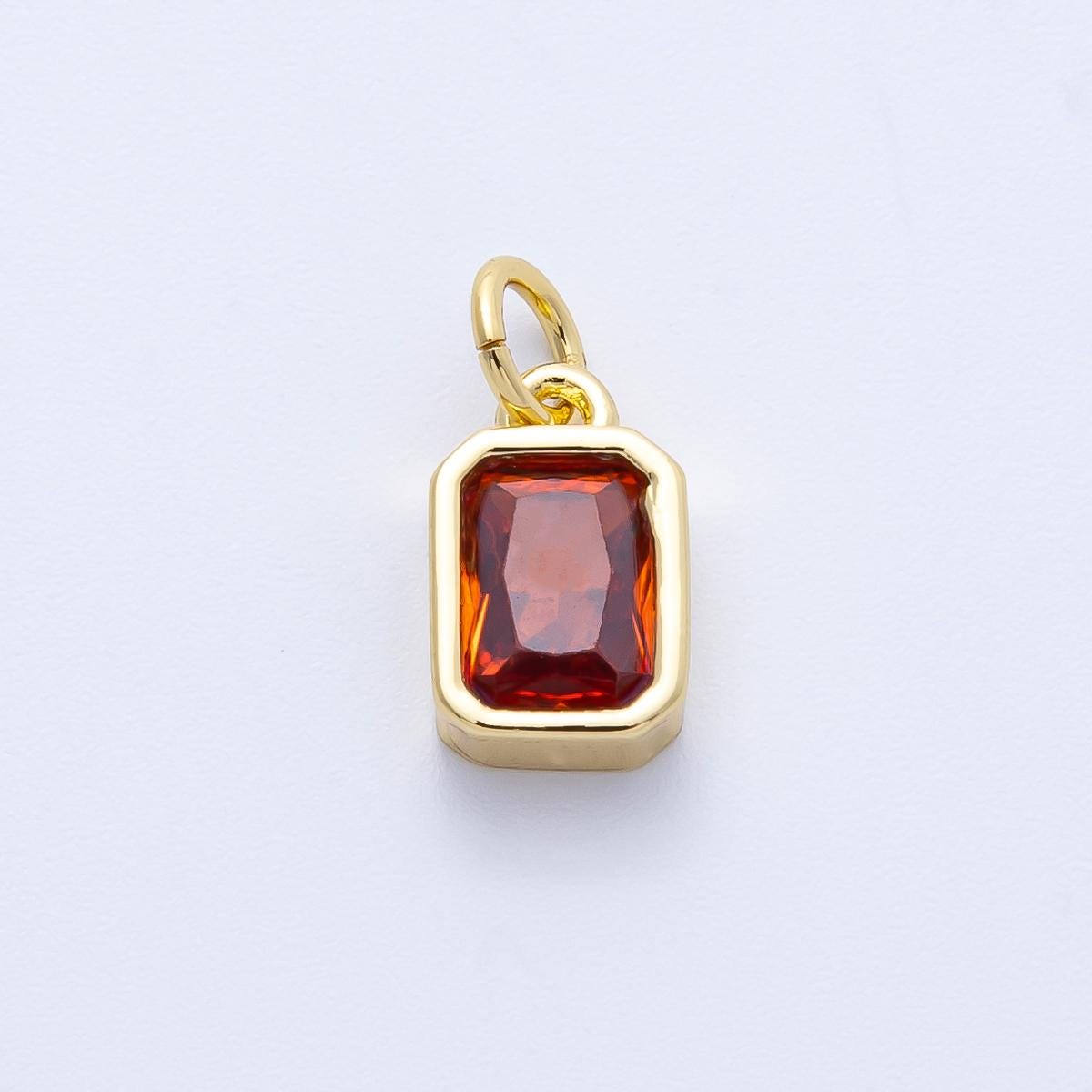 Emerald Cut Garnet Charm with Red Cubic Zirconia pendant dainty baguette jewelry for necklace earring bracelet diy supply | CHARMS-00261