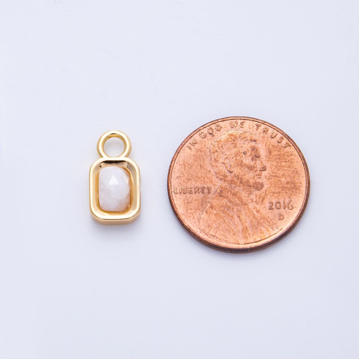 16k gold filled Baguette Moonstone Charm rectangle pendant dainty white gemstone for necklace earring bracelet jewelry supply | CHARMS-00264