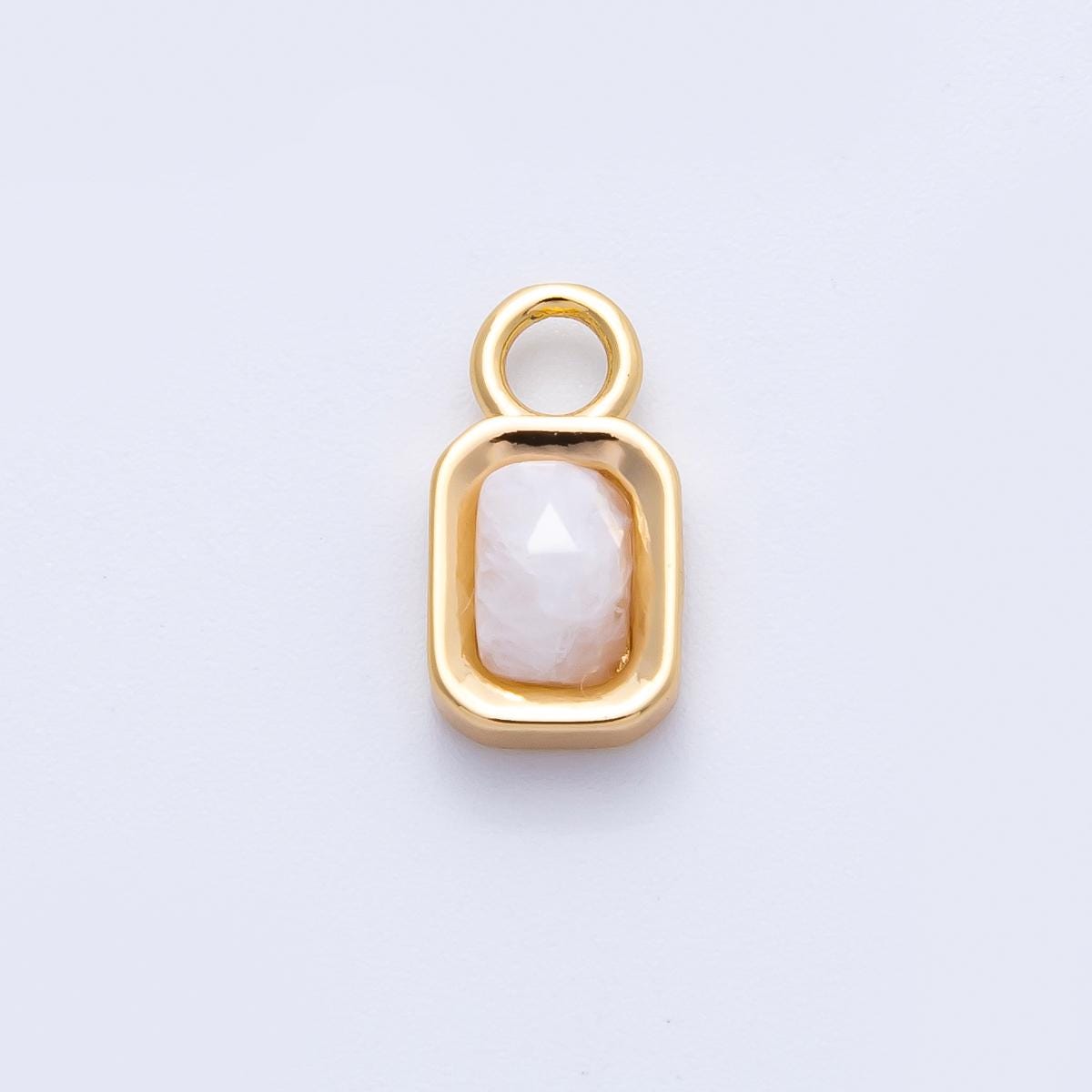 16k gold filled Baguette Moonstone Charm rectangle pendant dainty white gemstone for necklace earring bracelet jewelry supply | CHARMS-00264