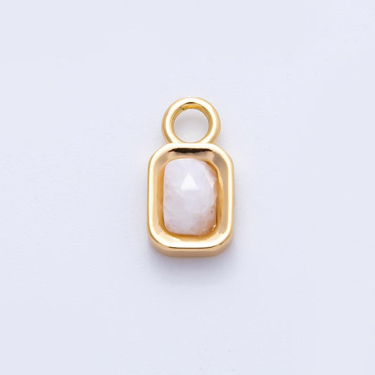 16k gold filled Baguette Moonstone Charm rectangle pendant dainty white gemstone for necklace earring bracelet jewelry supply | CHARMS-00264