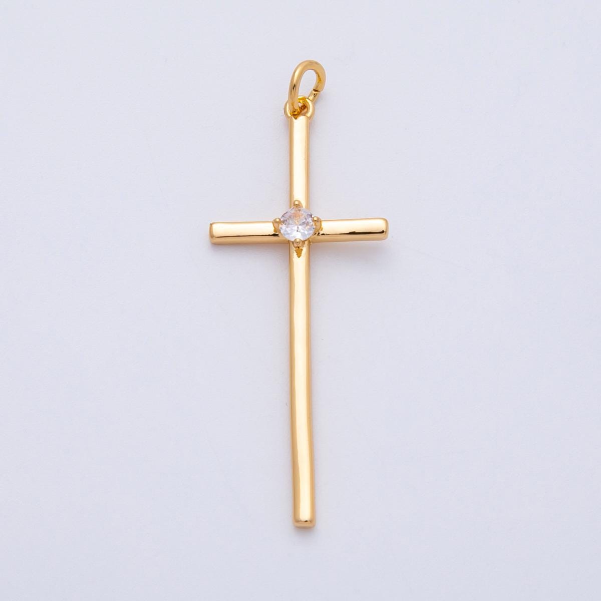 18K Gold Filled 41mm Clear CZ Religious Cross Minimalist Charm minimalist Christian jewelry gift solitaire pendant DIY Supply | Charms-00253