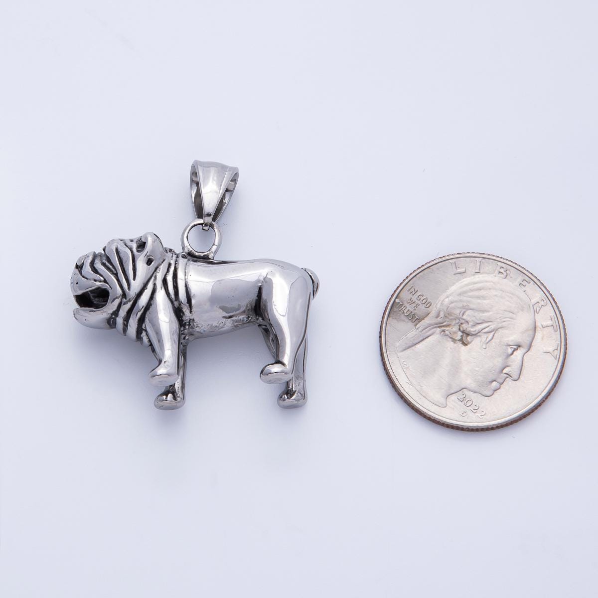 Stainless steel bulldog pendant necklace silver English bulldog charm 3D realistic dog Jewelry bullie lover for men & women | CHARMS-00265