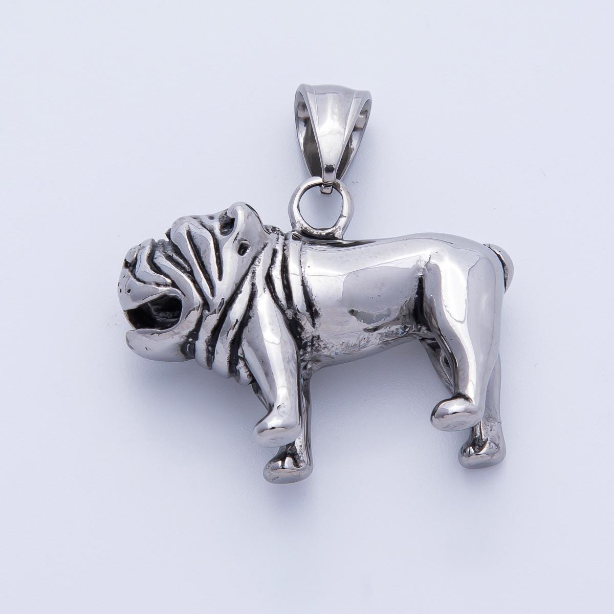 Stainless steel bulldog pendant necklace silver English bulldog charm 3D realistic dog Jewelry bullie lover for men & women | CHARMS-00265