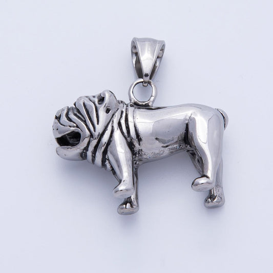 Stainless steel bulldog pendant necklace silver English bulldog charm 3D realistic dog Jewelry bullie lover for men & women | CHARMS-00265