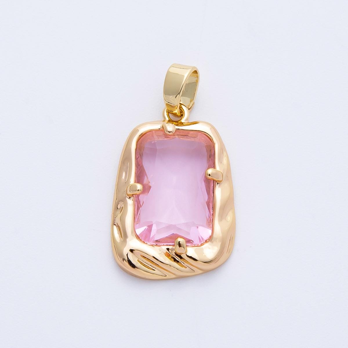 18k gold filled and silver large emerald cut birthstone pendant charm rectangle gemstone personalized jewelry supply necklace | CHARMS-00267