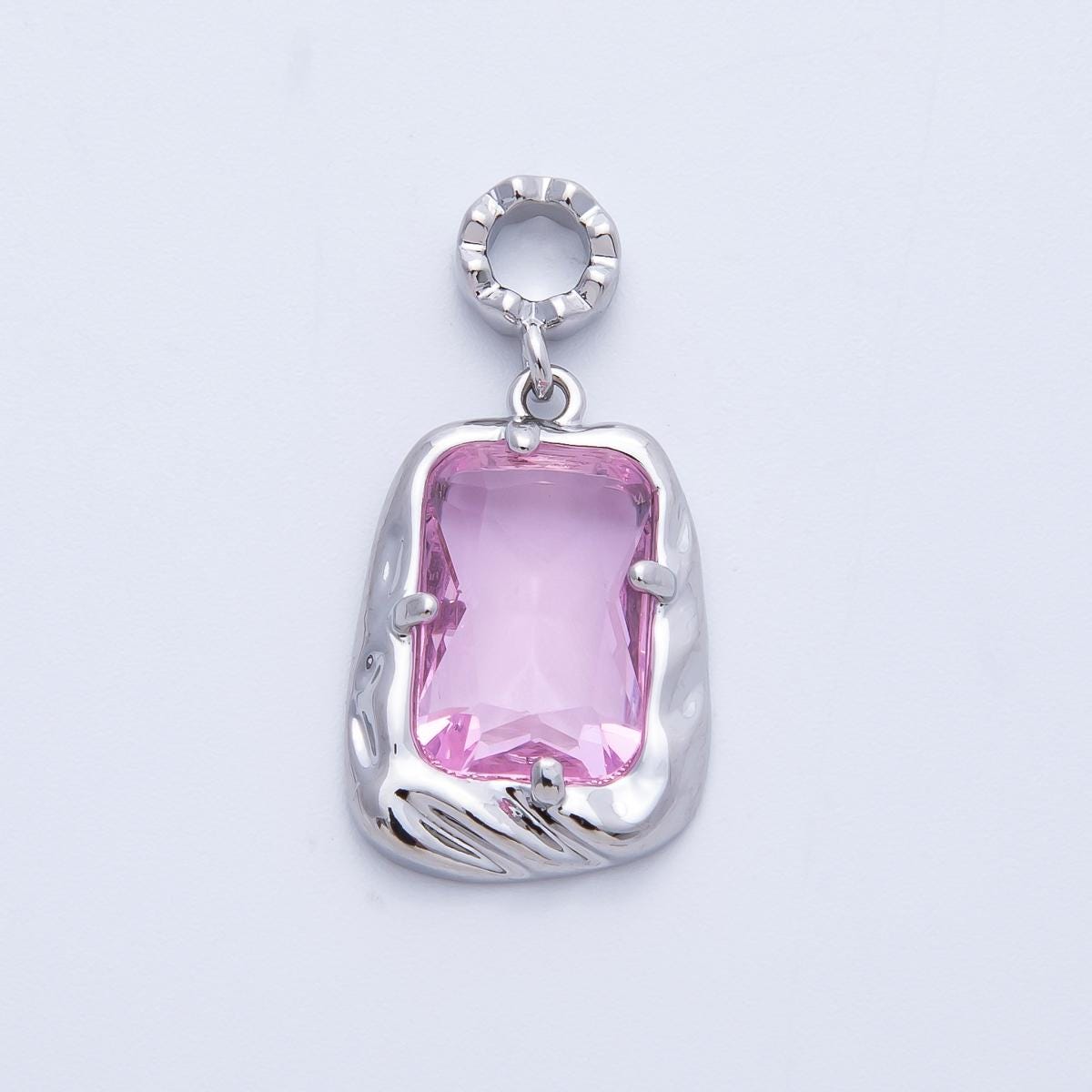 18k gold filled and silver large emerald cut birthstone pendant charm rectangle gemstone personalized jewelry supply necklace | CHARMS-00267