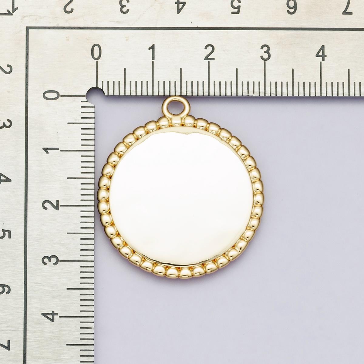 Personalized 18k gold beaded medallion pendant engravable round disc charm custom initial coin necklace diy jewelry supply | CHARMS-00208