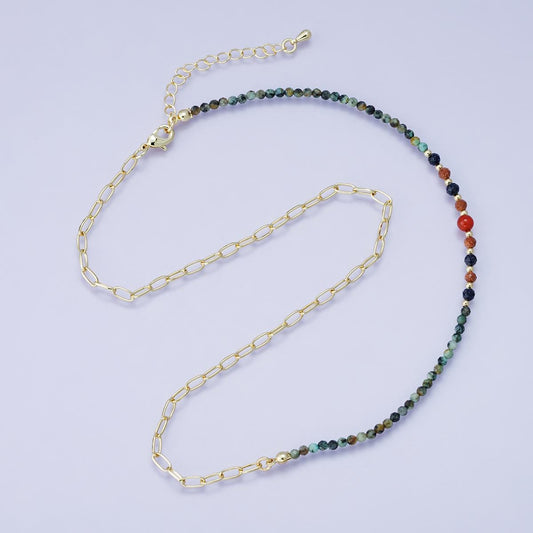 Natural Gemstone Beaded Necklace with gold accents handmade 24k gold filled healing crystal boho jewelry gift for her | WA-04201