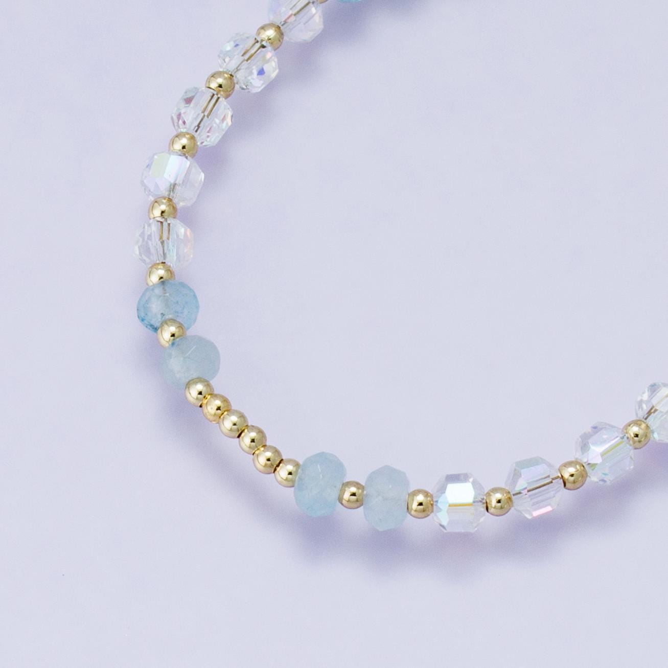 Natural Handmade aquamarine Beaded Necklace gold accents 24k gold filled half gemstone half chain blue stone layering necklace | WA-04202