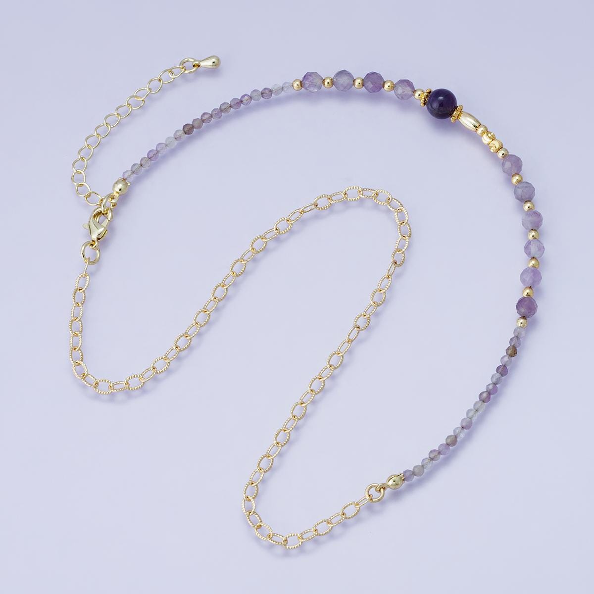 Handmade 24K Gold Filled Purple Amethyst Gemstone 16.2 inch with 2 inch extender necklace healing crystal trendy jewelry gift | WA-04206