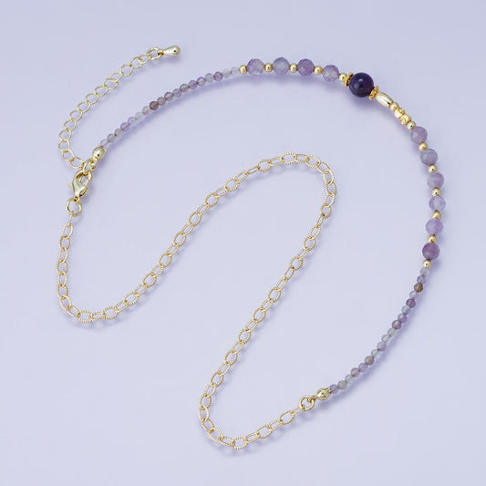 Handmade 24K Gold Filled Purple Amethyst Gemstone 16.2 inch with 2 inch extender necklace healing crystal trendy jewelry gift | WA-04206
