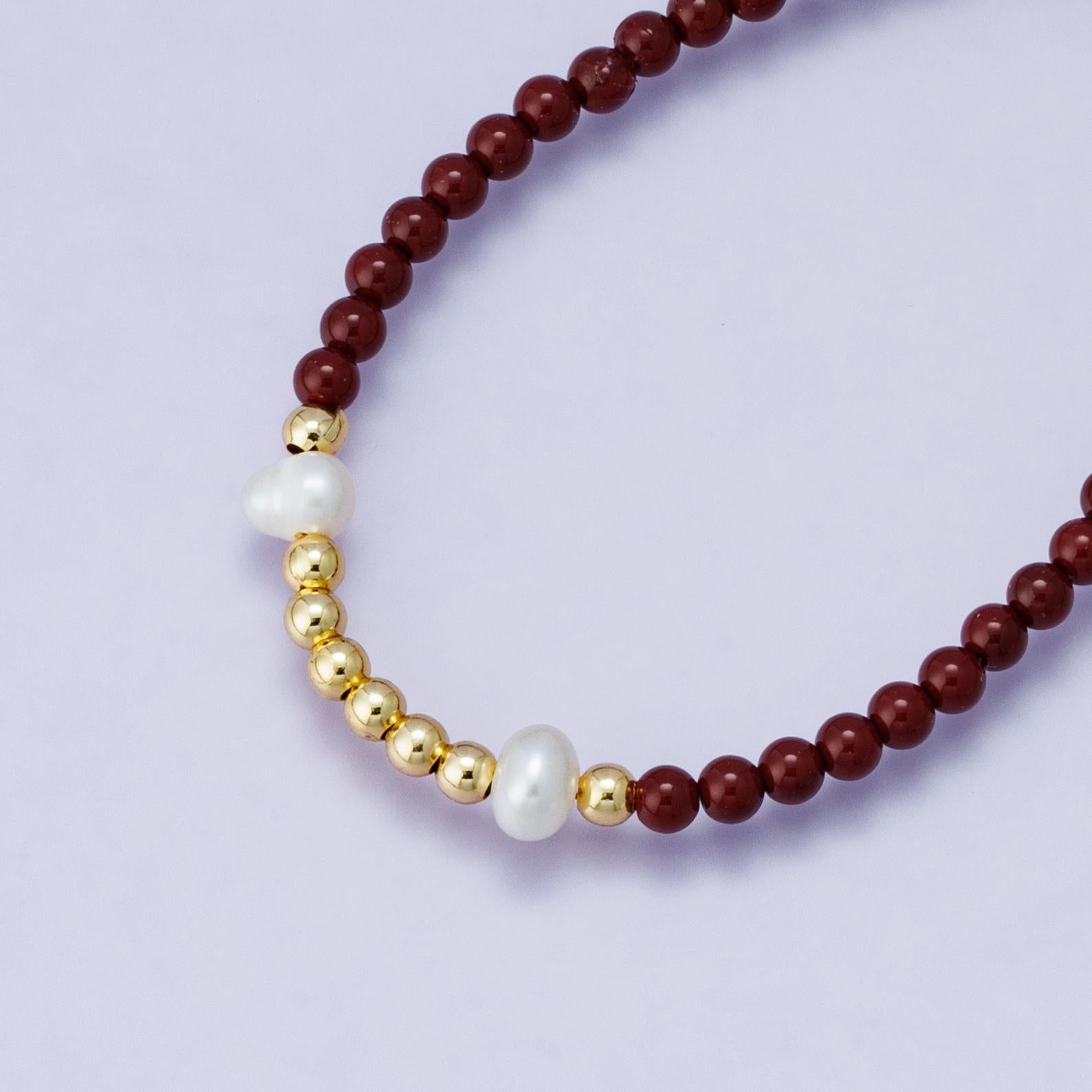 24K Gold Filled Shell Pearl Bead Carnelian Gemstone Handcrafted Red Beaded Bracelet for Summer Jewelry Handmade Gift 16.5 inch | WA-04209