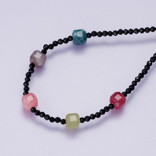 24K Gold Filled Multifaceted Multicolor Black Onyx Gemstone Handcrafted Necklace for Summer Jewelry Handmade Gift for her 18 inch | WA-04226