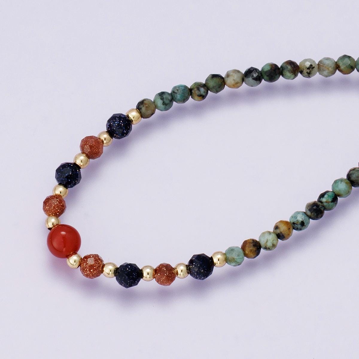 Handmade 24k Multi gemstone & figaro chain necklace 18 inch red carnelian and African turquoise Spiritual Jewelry gift for her | WA-04277