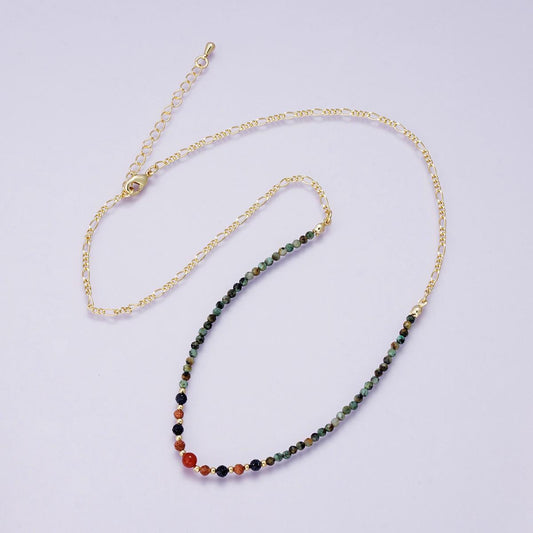 Handmade 24k Multi gemstone & figaro chain necklace 18 inch red carnelian and African turquoise Spiritual Jewelry gift for her | WA-04277