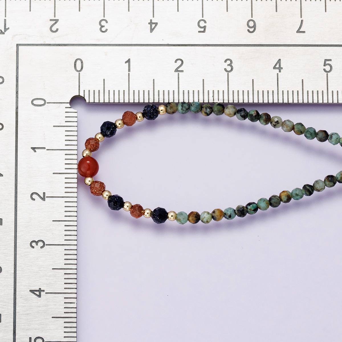 Handmade 24k Multi gemstone & figaro chain necklace 18 inch red carnelian and African turquoise Spiritual Jewelry gift for her | WA-04277