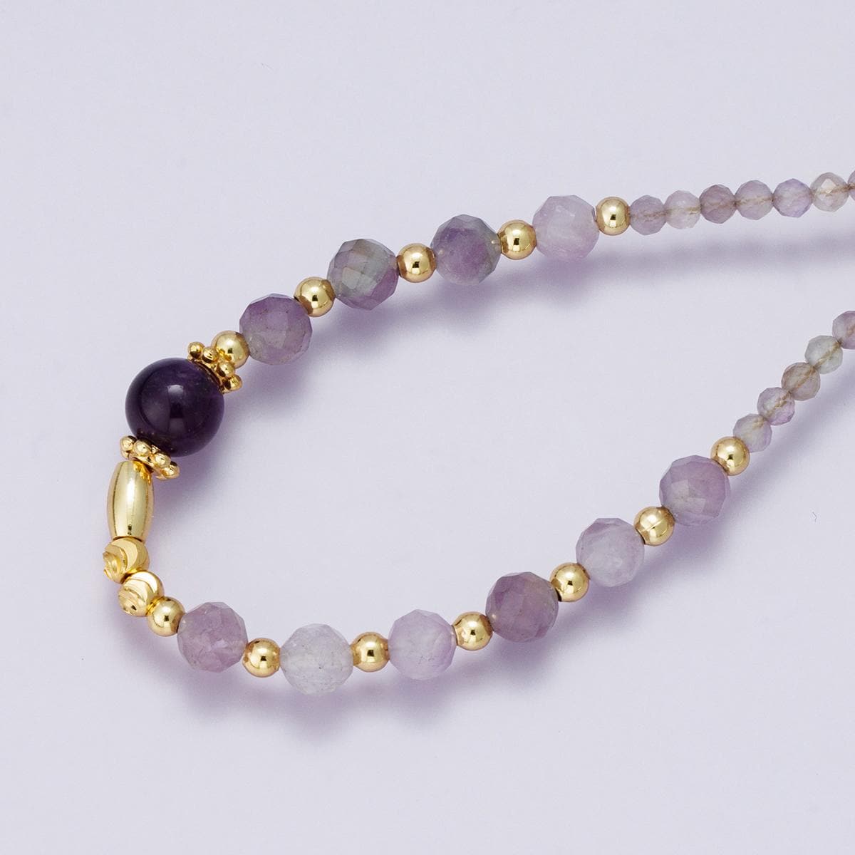 Handmade 24K Gold Filled Natural Amethyst bead necklace half and half chain 18 inch with 2 inch extender jewelry gift for her | WA-04231