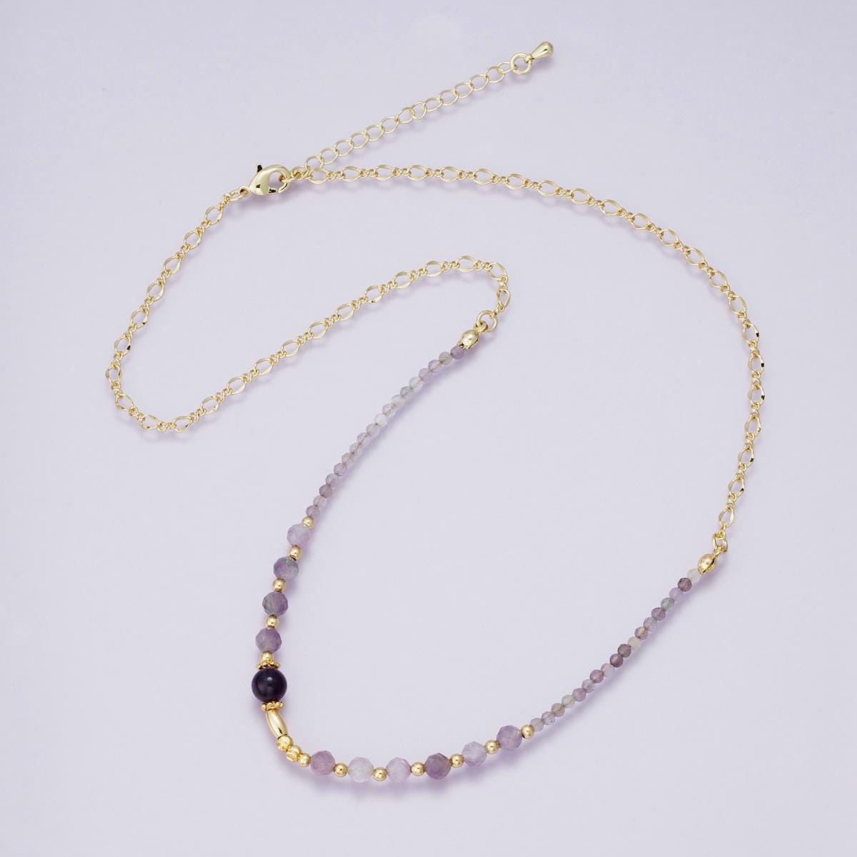 Handmade 24K Gold Filled Natural Amethyst bead necklace half and half chain 18 inch with 2 inch extender jewelry gift for her | WA-04231