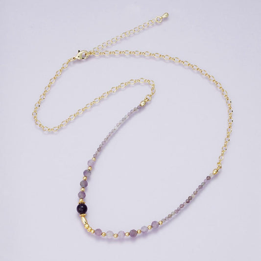 Handmade 24K Gold Filled Natural Amethyst bead necklace half and half chain 18 inch with 2 inch extender jewelry gift for her | WA-04231