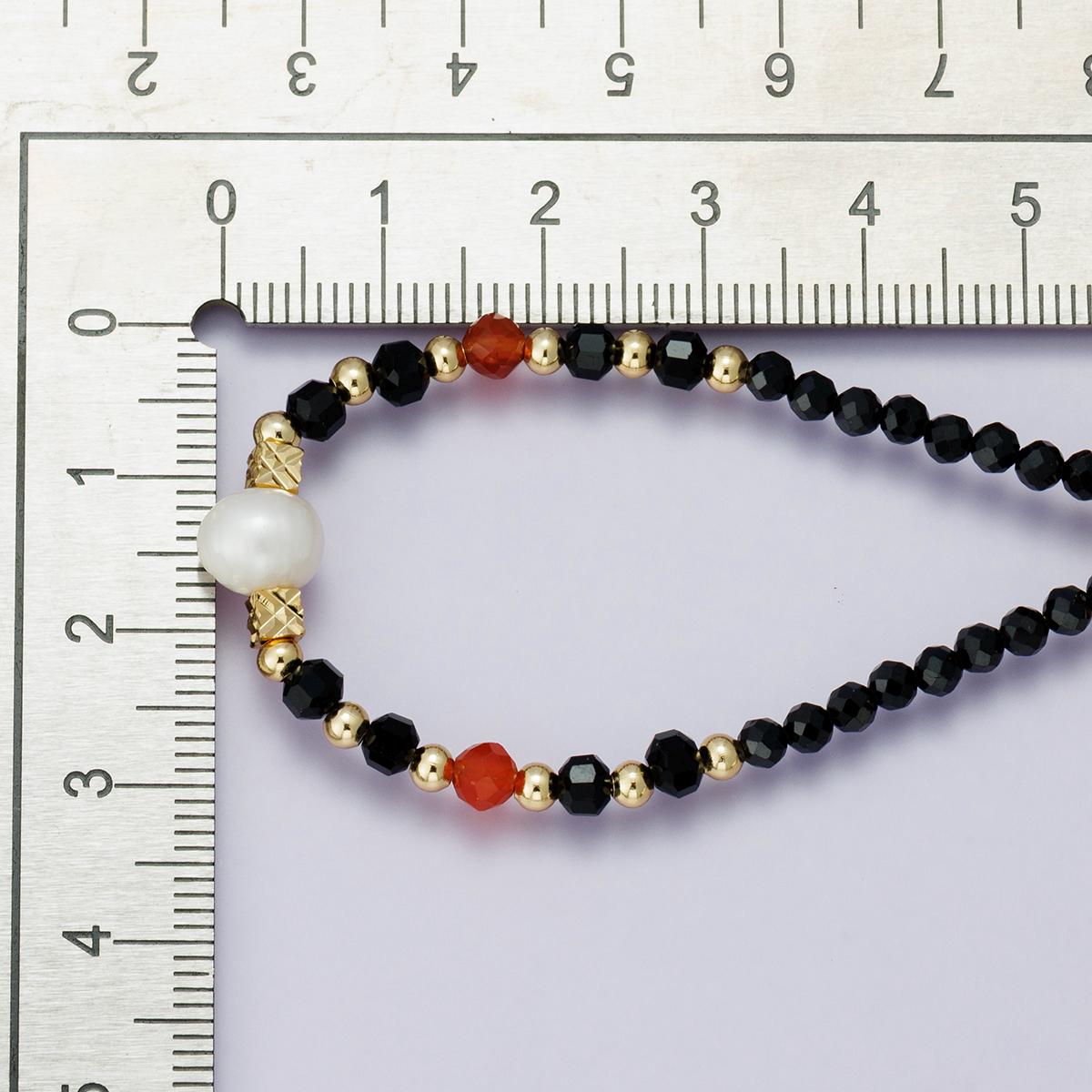 24K Gold Filled Handmade Shell Black Multifaceted Crystal Gemstone Necklace 18 inch + 2 inch extender trendy jewelry gift for her | WA-04233