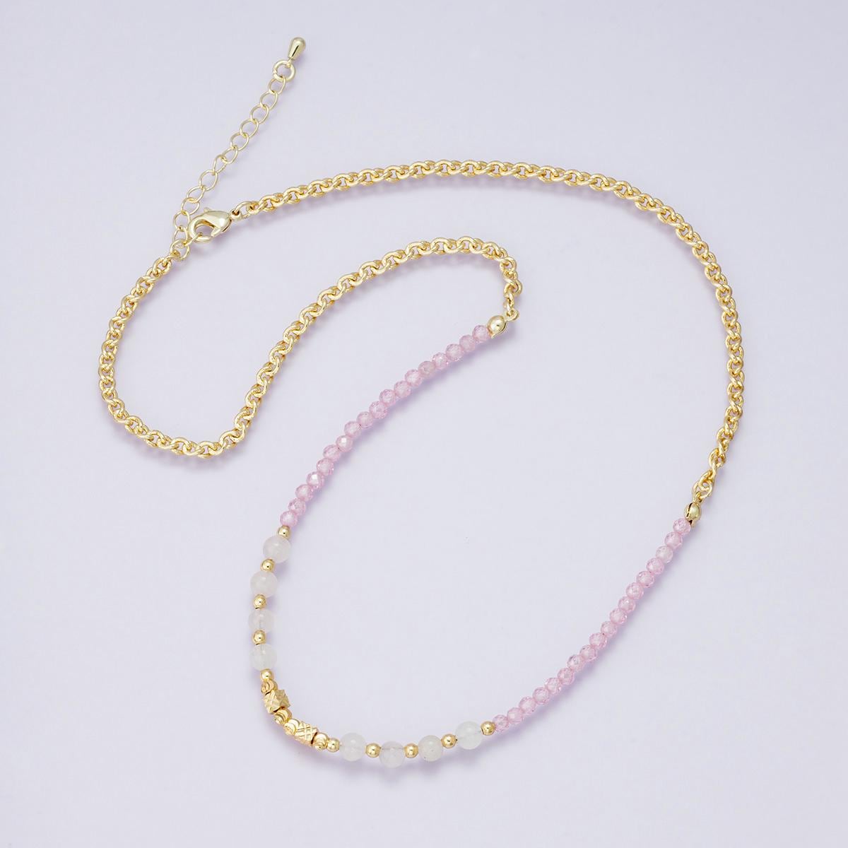 Pink Ombre Gemstone 24k Gold Filled Faceted Rose Quartz Beaded Dainty Pink Opal Layering Necklace Handmade Jewelry Gift for Her | WA-04234