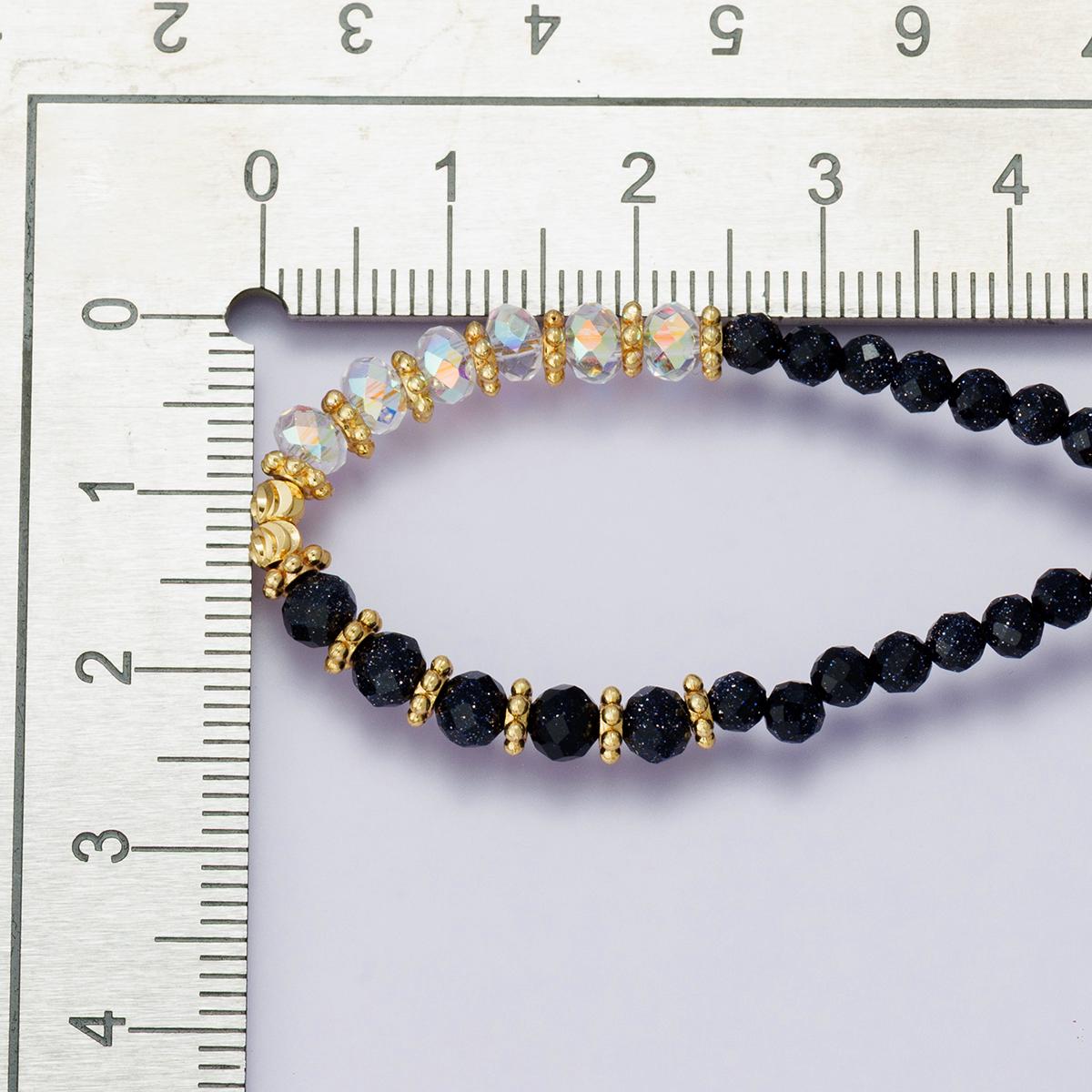 Black Agate and Clear Quartz Beaded Necklace 24k Gold filled Chain Dainty Black Gemstone Minimalist 18 inch Jewelry for Her | WA-04235
