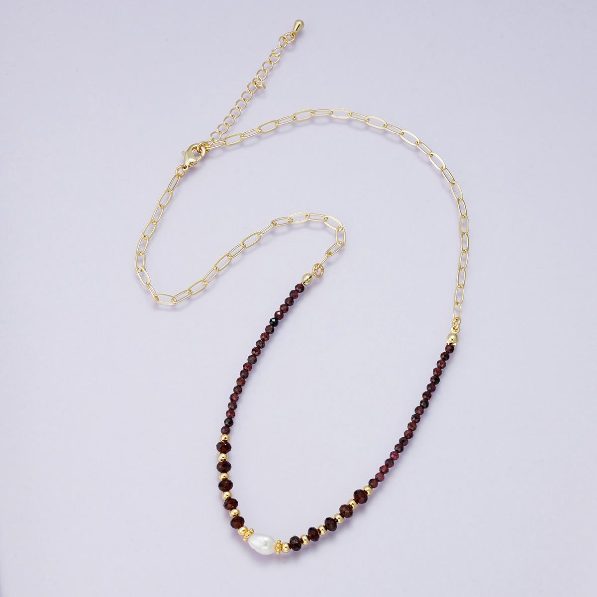 24K Gold Filled Shell Pearl Dark Red Gemstone Handmade 17.5 Inch Necklace with 2 inch extender trendy jewelry gift for her | WA-04207