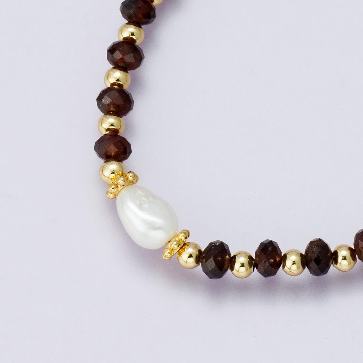 24K Gold Filled Shell Pearl Dark Red Gemstone Handmade 17.5 Inch Necklace with 2 inch extender trendy jewelry gift for her | WA-04207