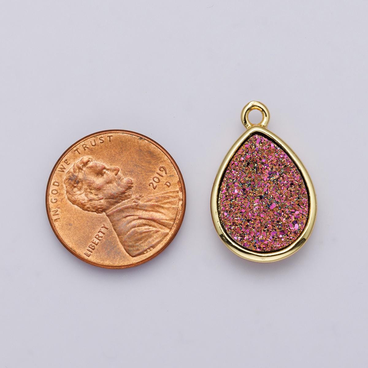 Purple and Pink Druzy Pear Pendant 24k Gold Filled Teardrop Charm Sparkly Agate Connector Dainty Gemstone Charm DIY Jewelry Making | E-00439