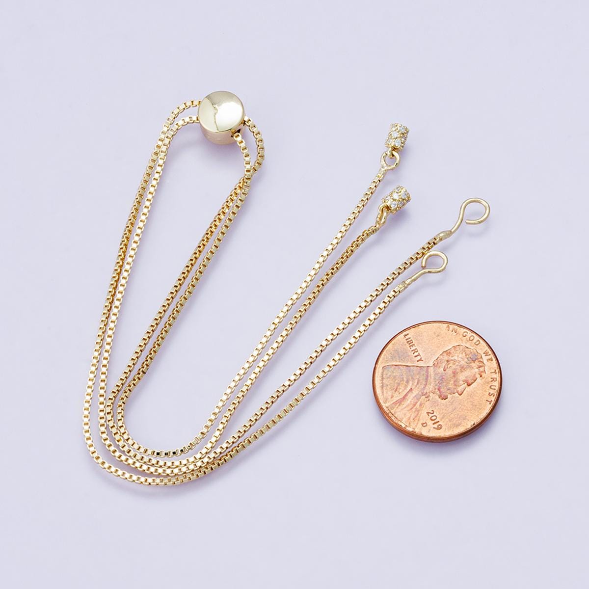 Adjustable box gold chain 14k gold filled slider necklace 19.5inch blank half finished adjustable jewelry making supply | WA-04200