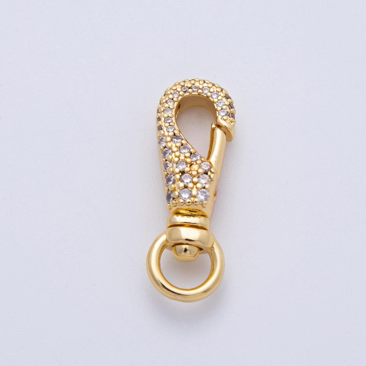 18K Gold Filled 25mm Micro Paved CZ Swivel Oblong Push Gate Clasp Closure Jewelry component for necklace and bracelet | Findings-00053