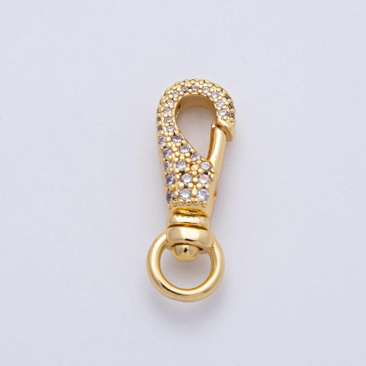 18K Gold Filled 25mm Micro Paved CZ Swivel Oblong Push Gate Clasp Closure Jewelry component for necklace and bracelet | Findings-00053