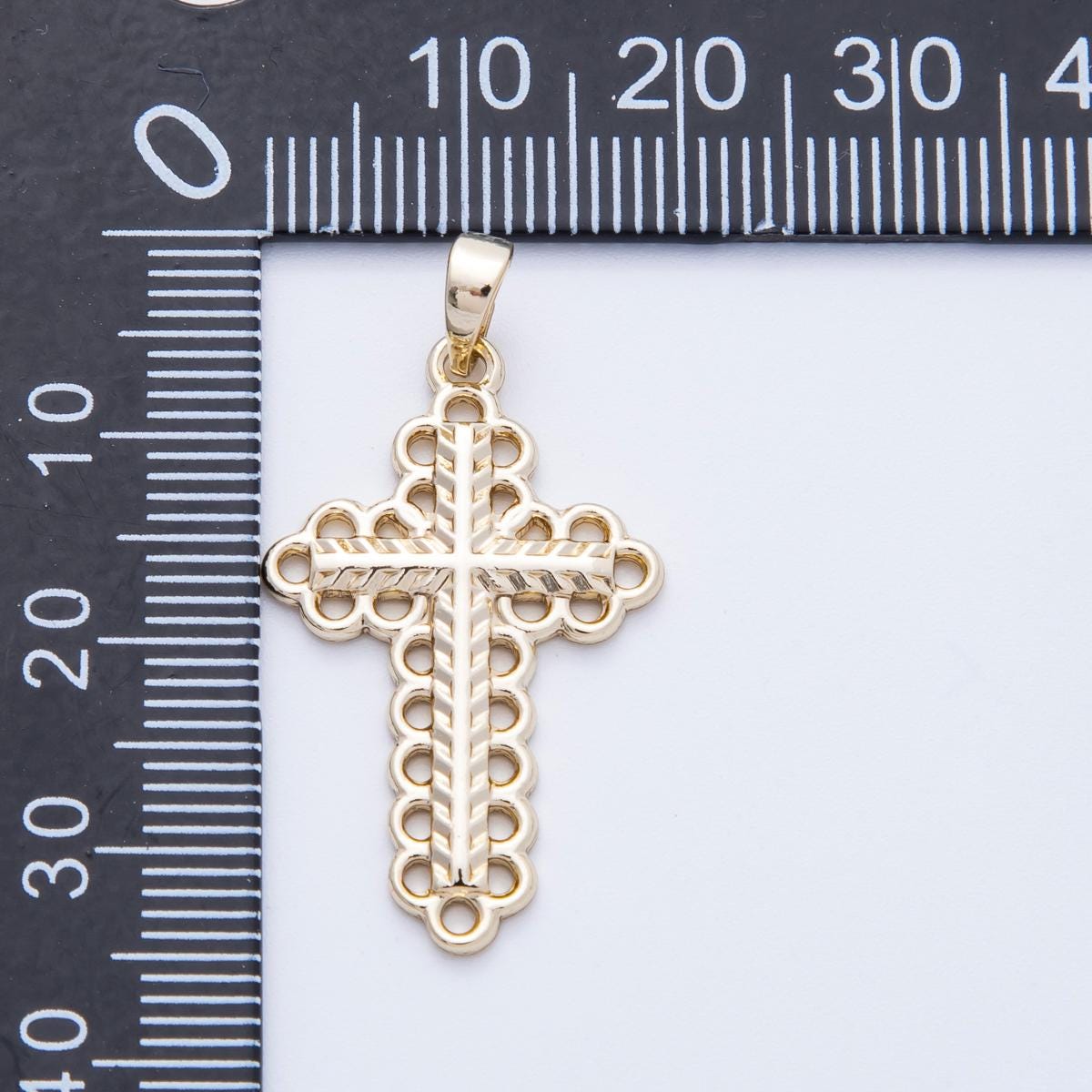 16K Gold Filled 30mm Open Edged Geometric Religious Cross Pendant vintage filigree faith jewelry gift diy for custom necklace | Charms-00215