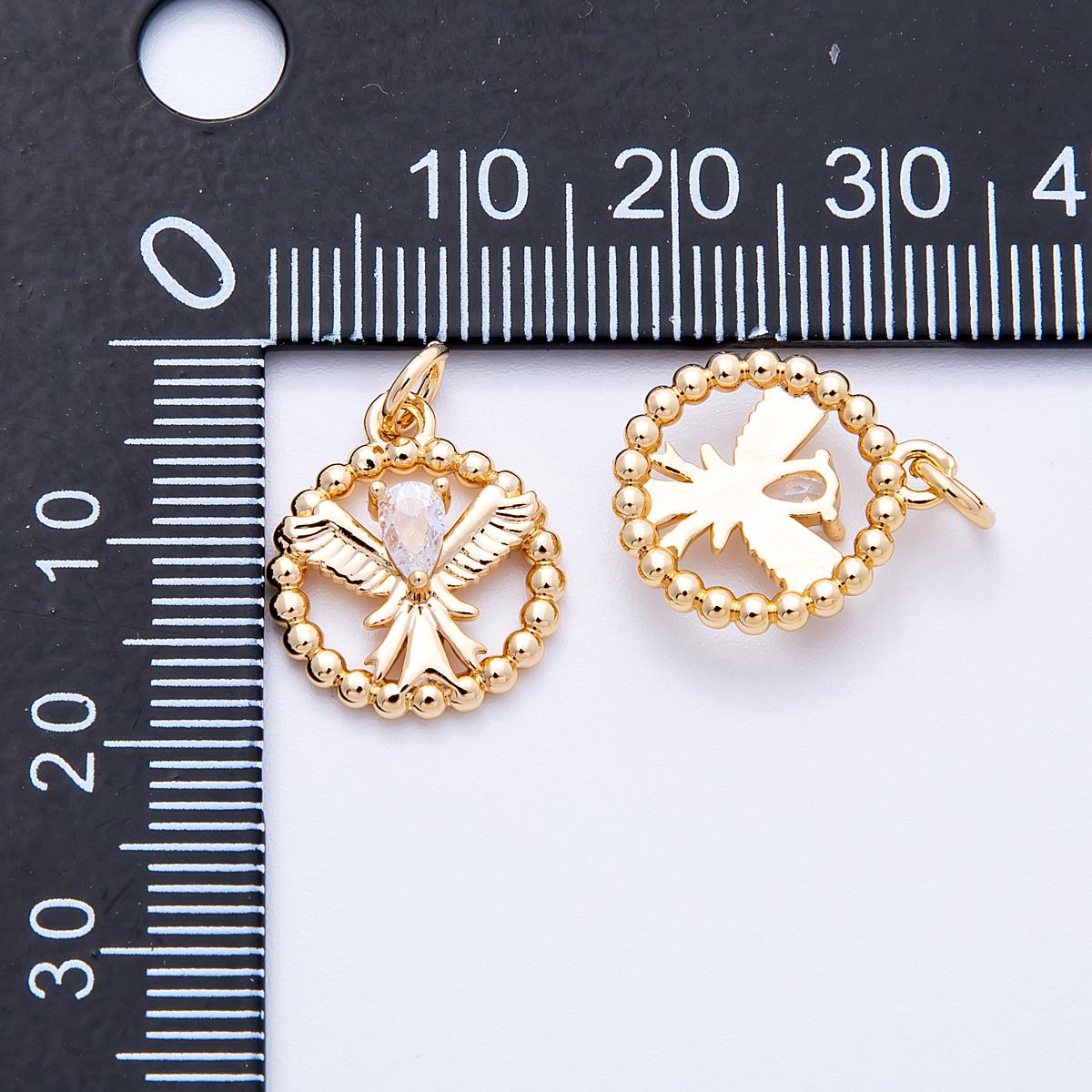 18k gold filled dove pendant delicate CZ crystal bird charm 16mm open round necklace DIY Jewelry making supply custom jewelry | CHARMS-00345