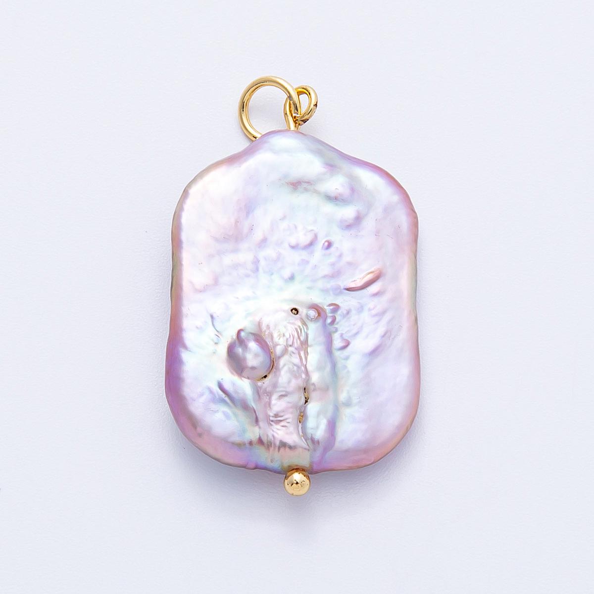 18k gold filled Large Rectangle Lavender Baroque Pearl Charm Iridescent Pendant Unique Statement wedding bridal jewelry gift | CHARMS-00219