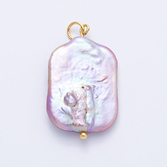 18k gold filled Large Rectangle Lavender Baroque Pearl Charm Iridescent Pendant Unique Statement wedding bridal jewelry gift | CHARMS-00219