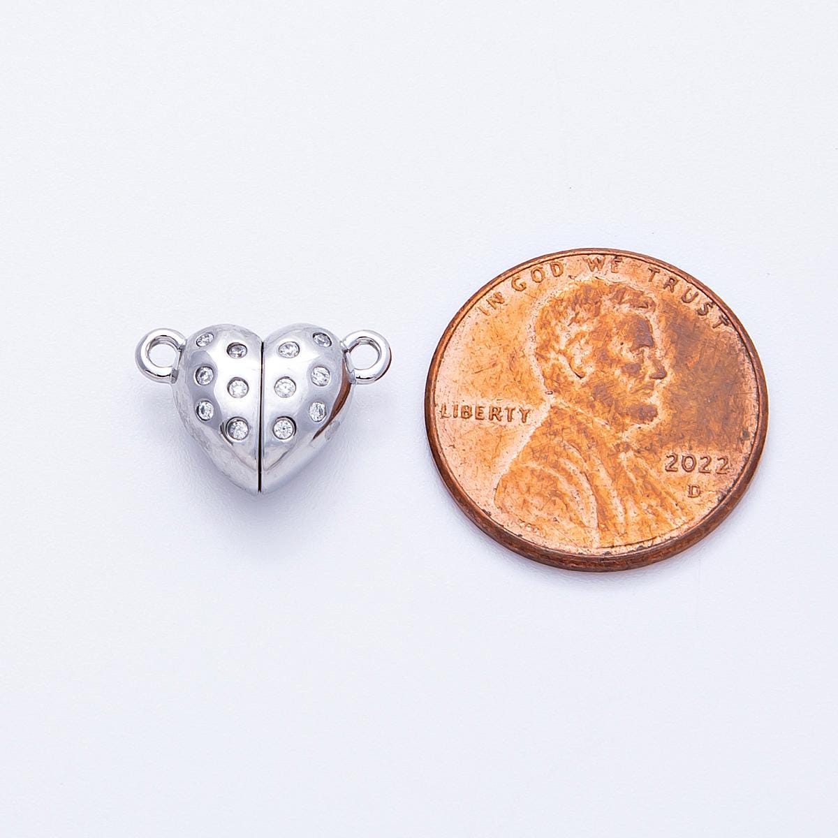 White Gold Filled 10mm CZ Dotted Magnetic Heart Connector Closure Finding Dainty Bracelet or Necklace magnet closure DIY | Findings-00050
