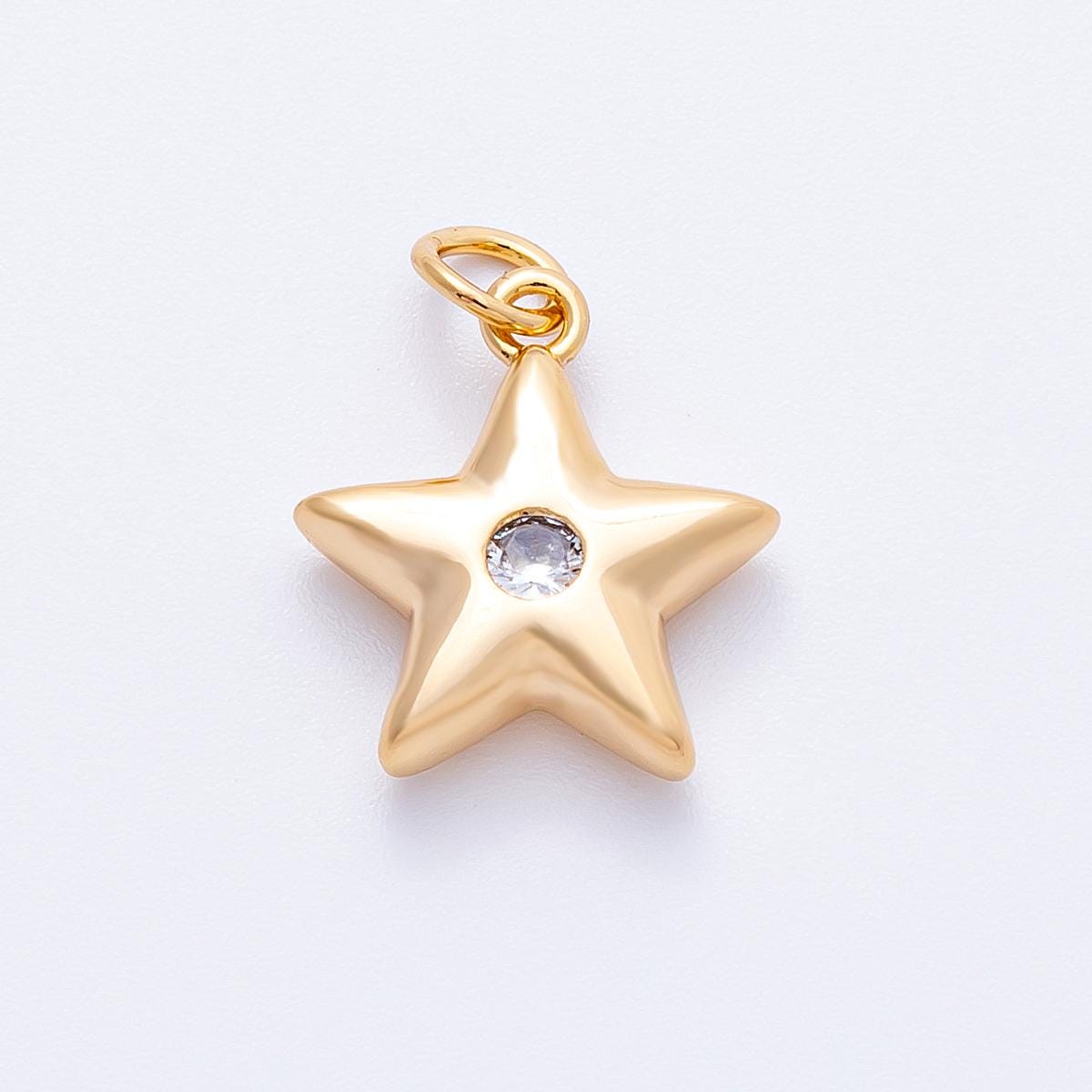 18k gold filled puffed star charms colorful CZ birthstone star pendant celestial jewelry findings dainty floating star charm | CHARMS-00342