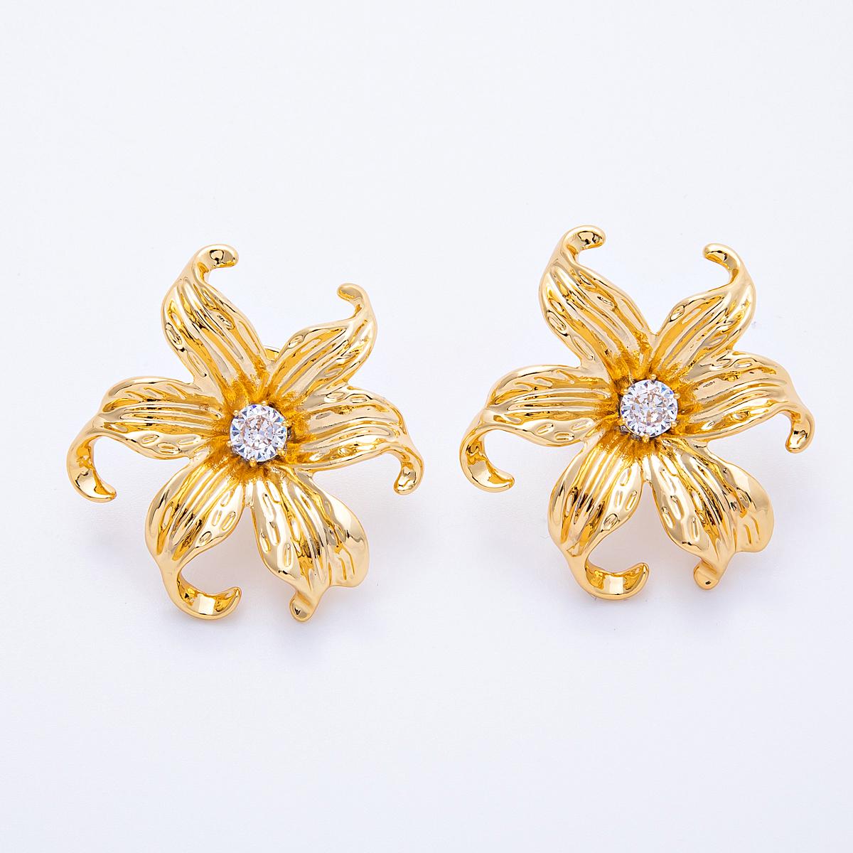 18K Gold Filled 41mm Clear CZ Blooming Molten Flower Pin Brooch Elegant Floral Pin Wedding Gift for her botanical accessory | BH-118