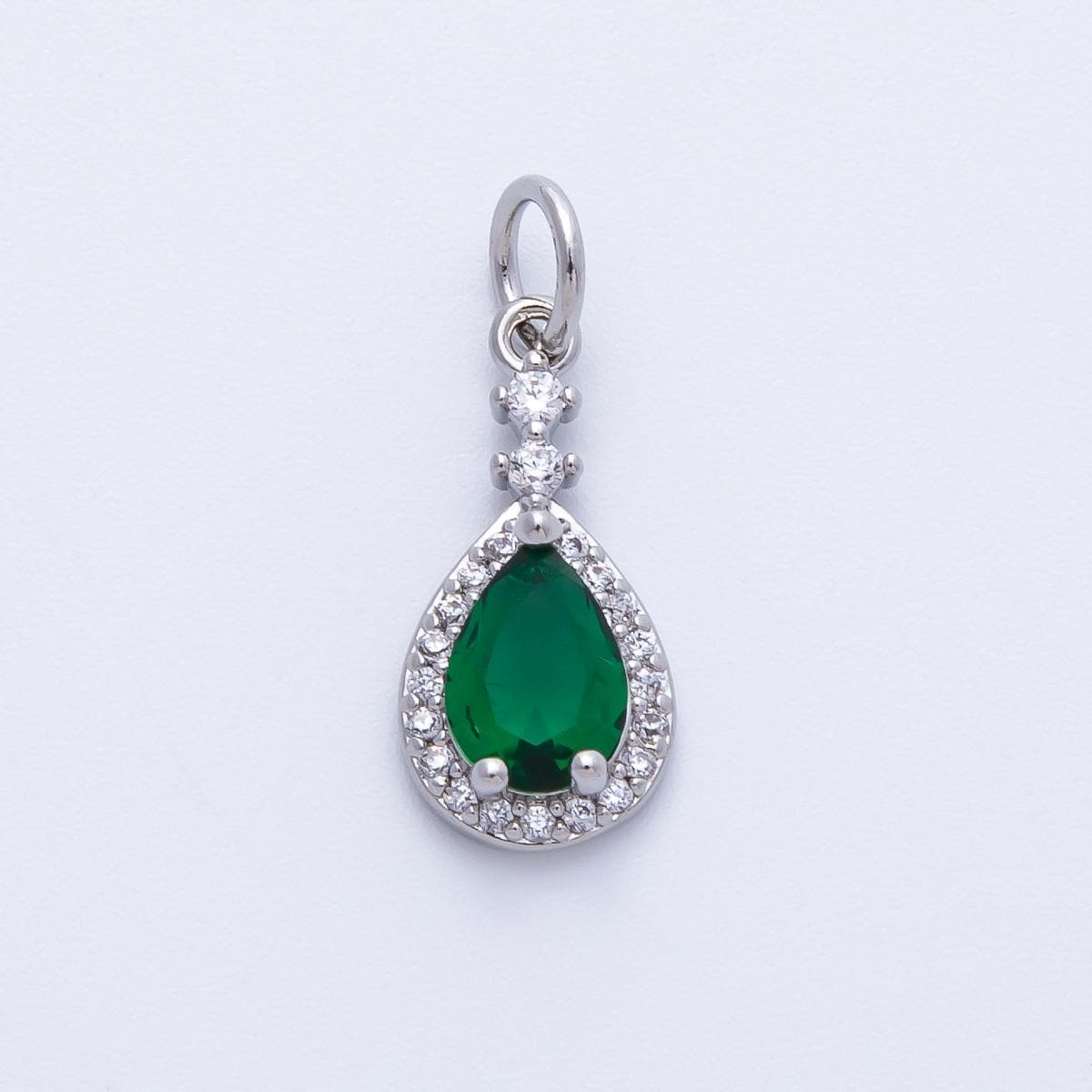 White gold filled Pink Sapphire and Emerald Gemstone Charm 16mm CZ Halo Bridal Jewelry Supply Dainty Necklace gift for her | CHARMS-00350