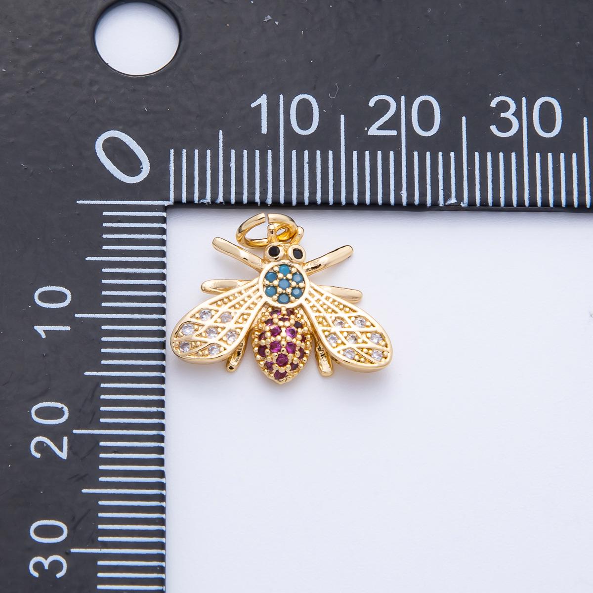 16K Gold Filled 14mm Multicolor Micro Paved CZ Bumble Bee Animal Insect Jewelry for Necklace Making DIY Supply nature lover | Charms-00354