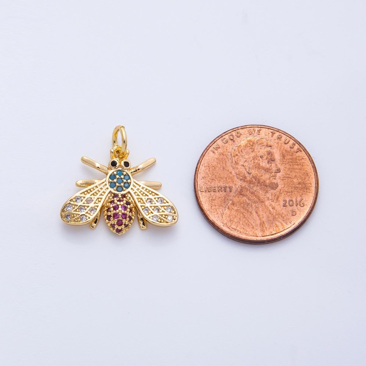 16K Gold Filled 14mm Multicolor Micro Paved CZ Bumble Bee Animal Insect Jewelry for Necklace Making DIY Supply nature lover | Charms-00354