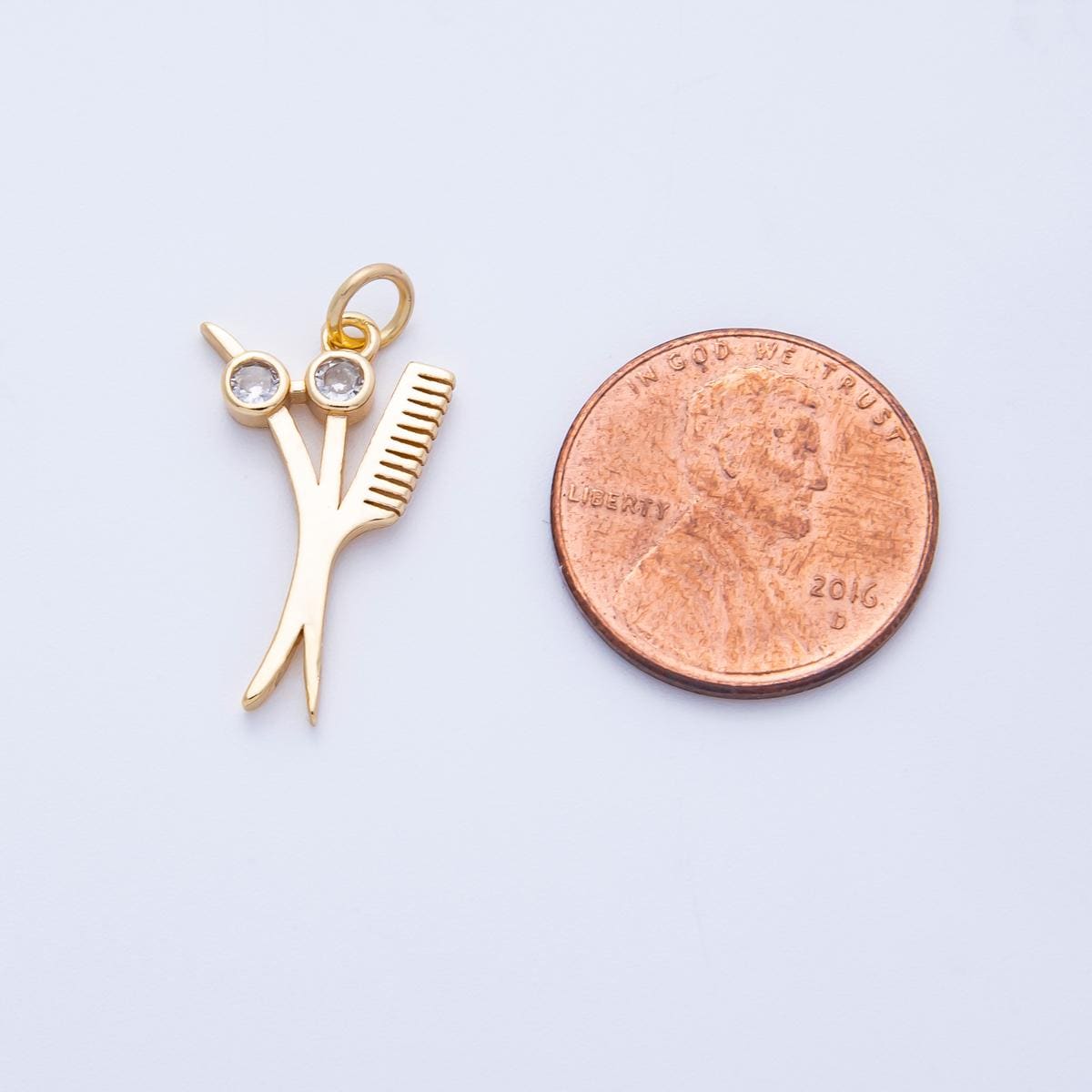 16k gold filled scissors and comb charm hair stylist pendant DIY Jewelry for barbers and hairdressers salon professional gift | CHARMS-00355