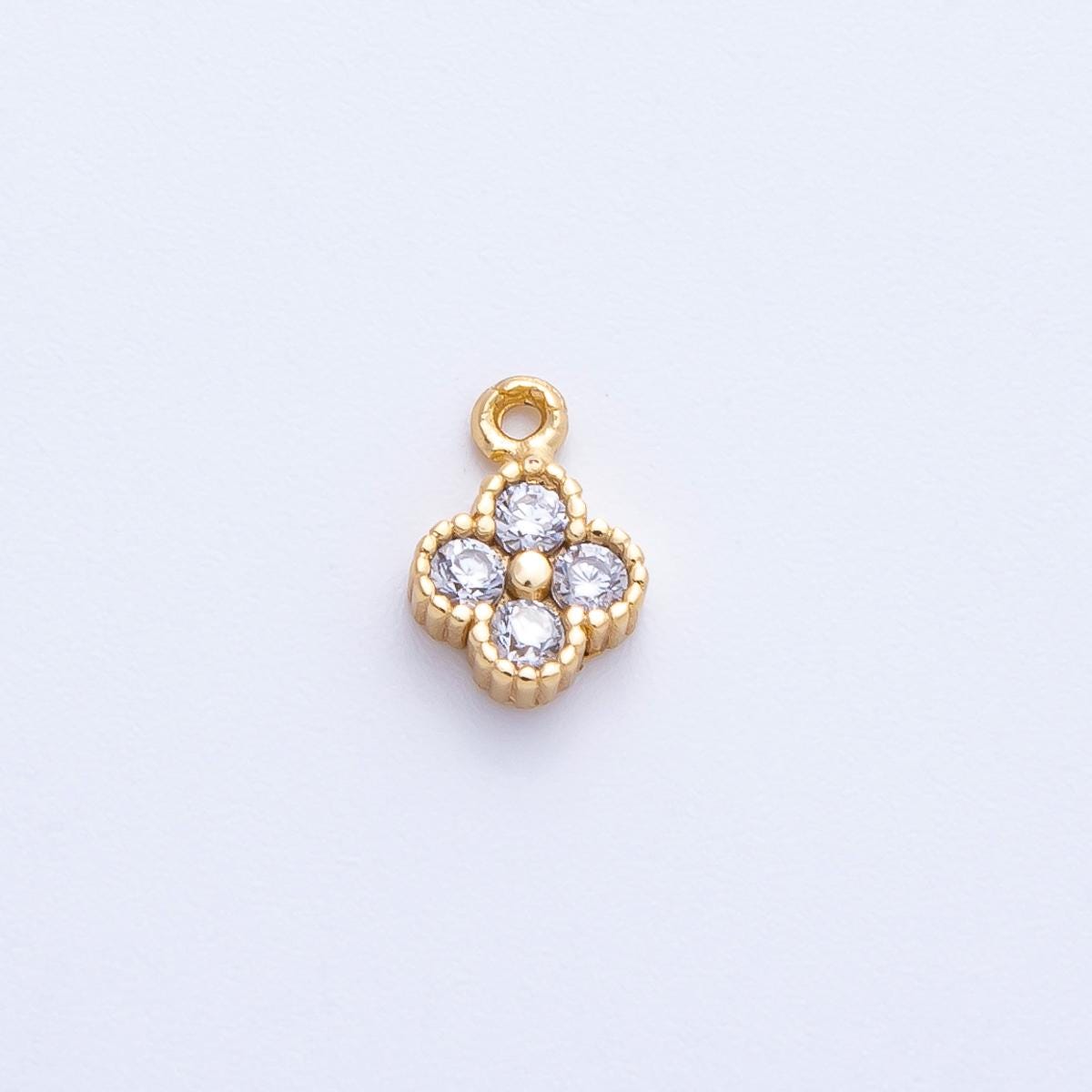 16k gold filled four leaf clover charm 8.4mm mini dainty micro pave CZ lucky flower pendant for jewelry making diy necklace | CHARMS-00356