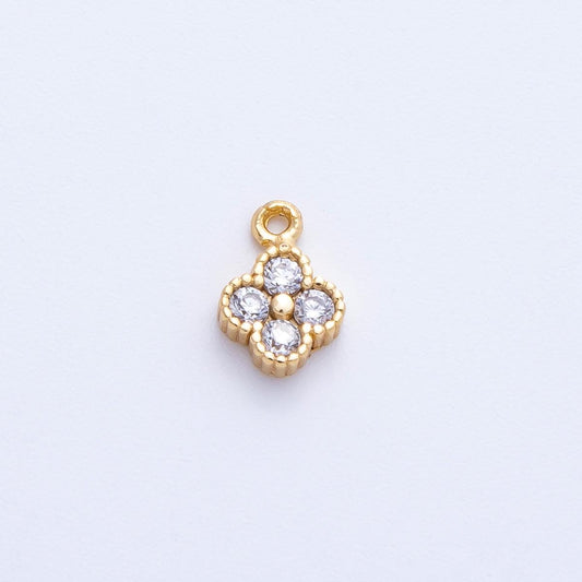 16k gold filled four leaf clover charm 8.4mm mini dainty micro pave CZ lucky flower pendant for jewelry making diy necklace | CHARMS-00356